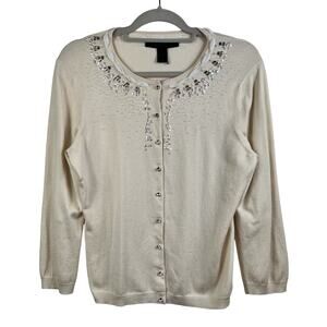 Express NWOT Cream Silk Cashmere Blend Cardigan Sweater Large Beaded Sequin